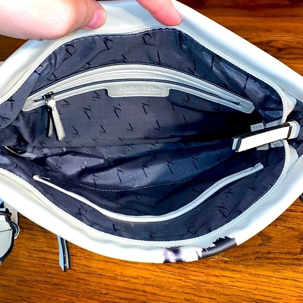 Simply Vera Vera Wang Black White Floral Crossbody Shoulder Bag Gunmetal Chain